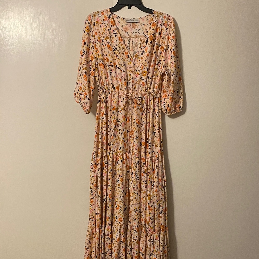 Petal & Pup Floral Maxi Dress in Orange and Blue